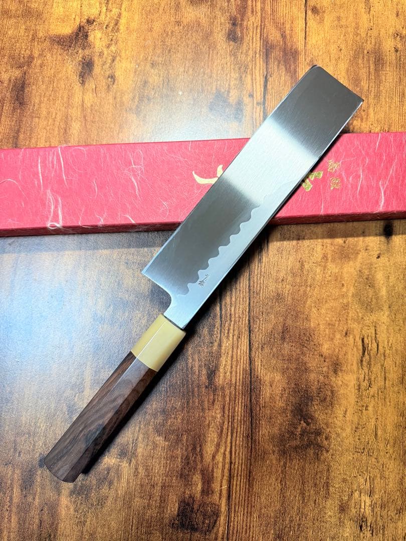 【堺刃物】　薄刃　包丁　7.5寸　青鋼　紋鍛　紫檀水牛八角柄