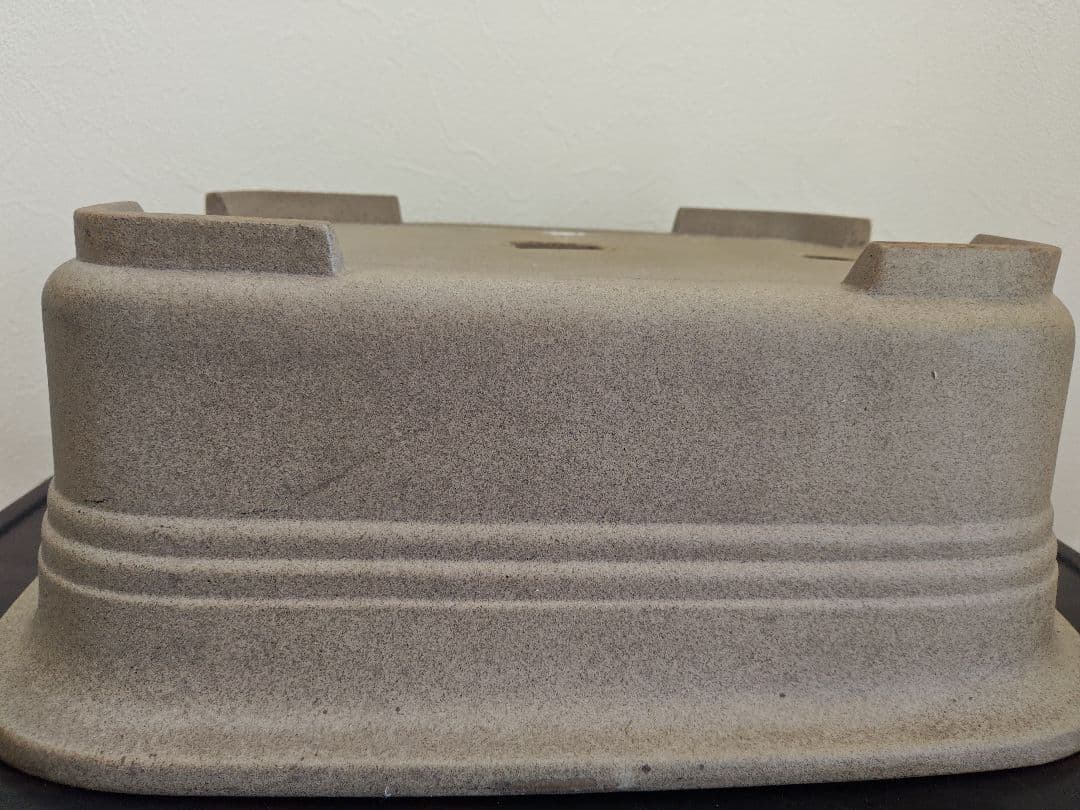 陶器製黄土色盆栽鉢　長方形　大型 約47.5cm×35.5cm×18cm 落款