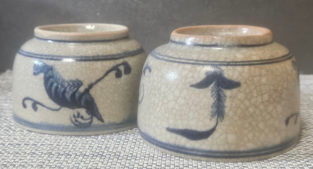 【名品❗】17〜18世紀　中国古陶磁器　南方系　古安南　安南染付　茶碗　向付2客