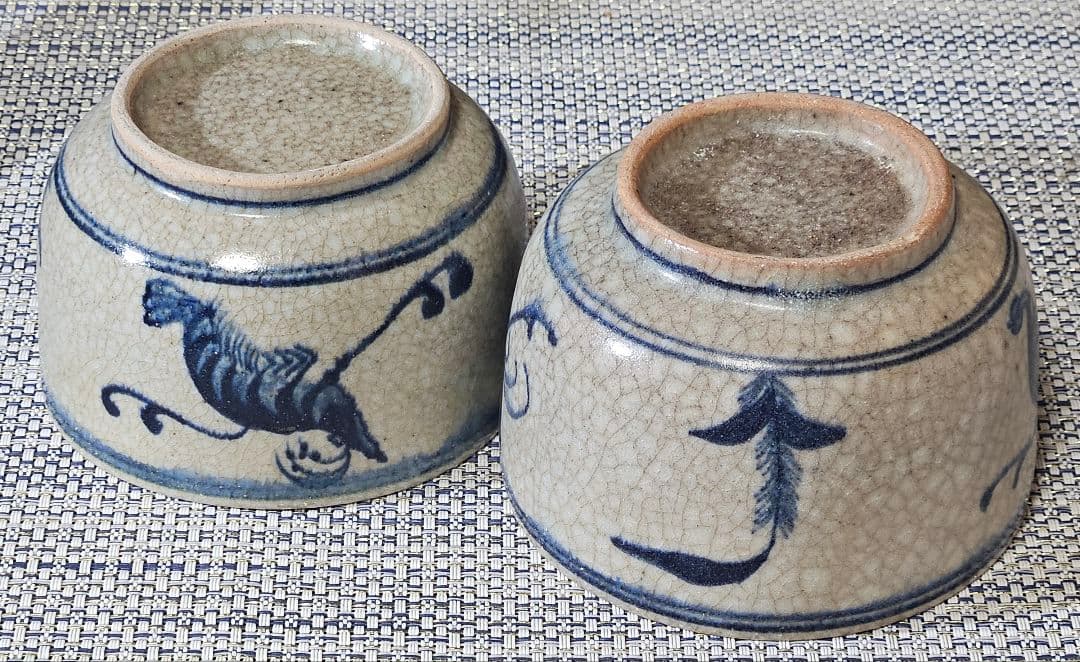 【名品❗】17〜18世紀　中国古陶磁器　南方系　古安南　安南染付　茶碗　向付2客