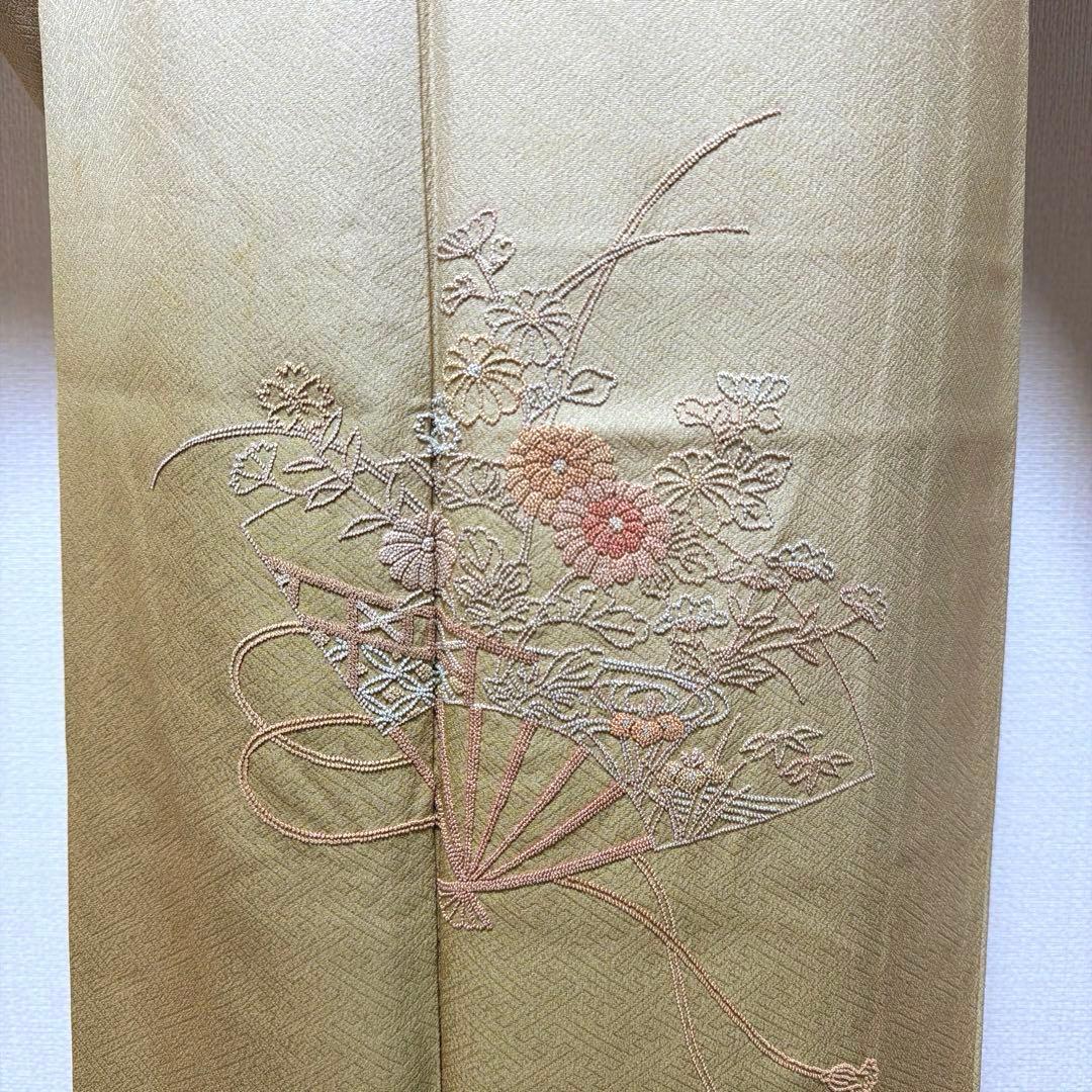 25 付け下げ訪問着フルセット 正絹 ベージュ 薄茶 総刺繍 相良刺繍 暈し染め