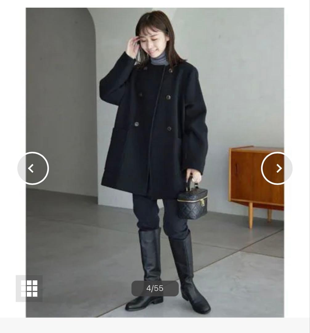 SLOBE IENA スイビダブルクロスノーカラーダブル前コート ブ