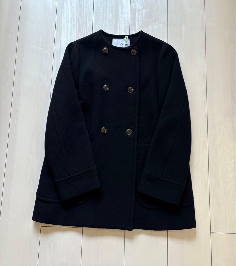 SLOBE IENA スイビダブルクロスノーカラーダブル前コート ブ