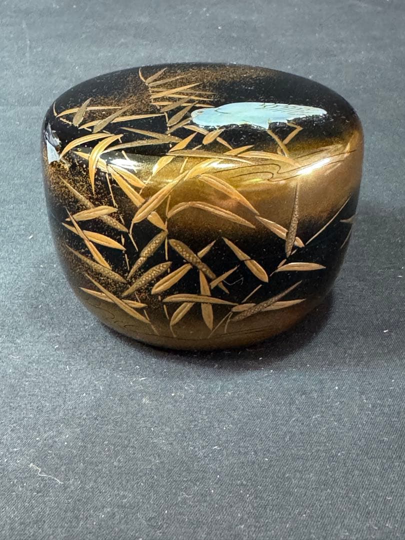 G30 送料無料　白鷺蒔絵　平棗　坂下廣作　茶道具　茶室　共箱　金彩蒔絵　螺鈿