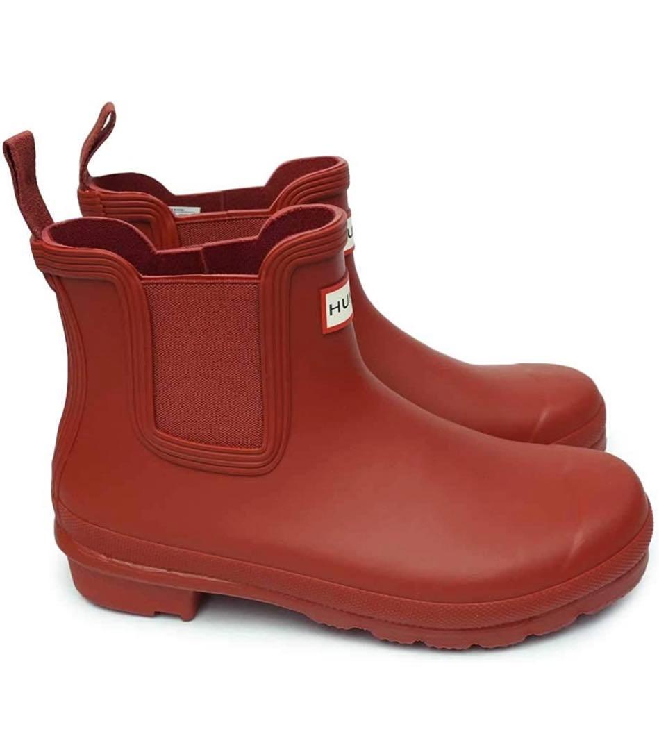美品HUNTER　長靴　レインブーツ　チェルシーサイドゴアショートブーツ　レッド