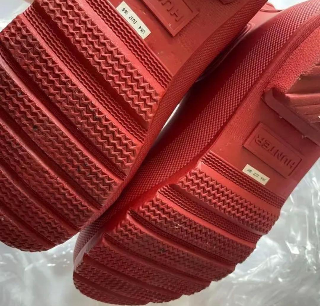 美品HUNTER　長靴　レインブーツ　チェルシーサイドゴアショートブーツ　レッド