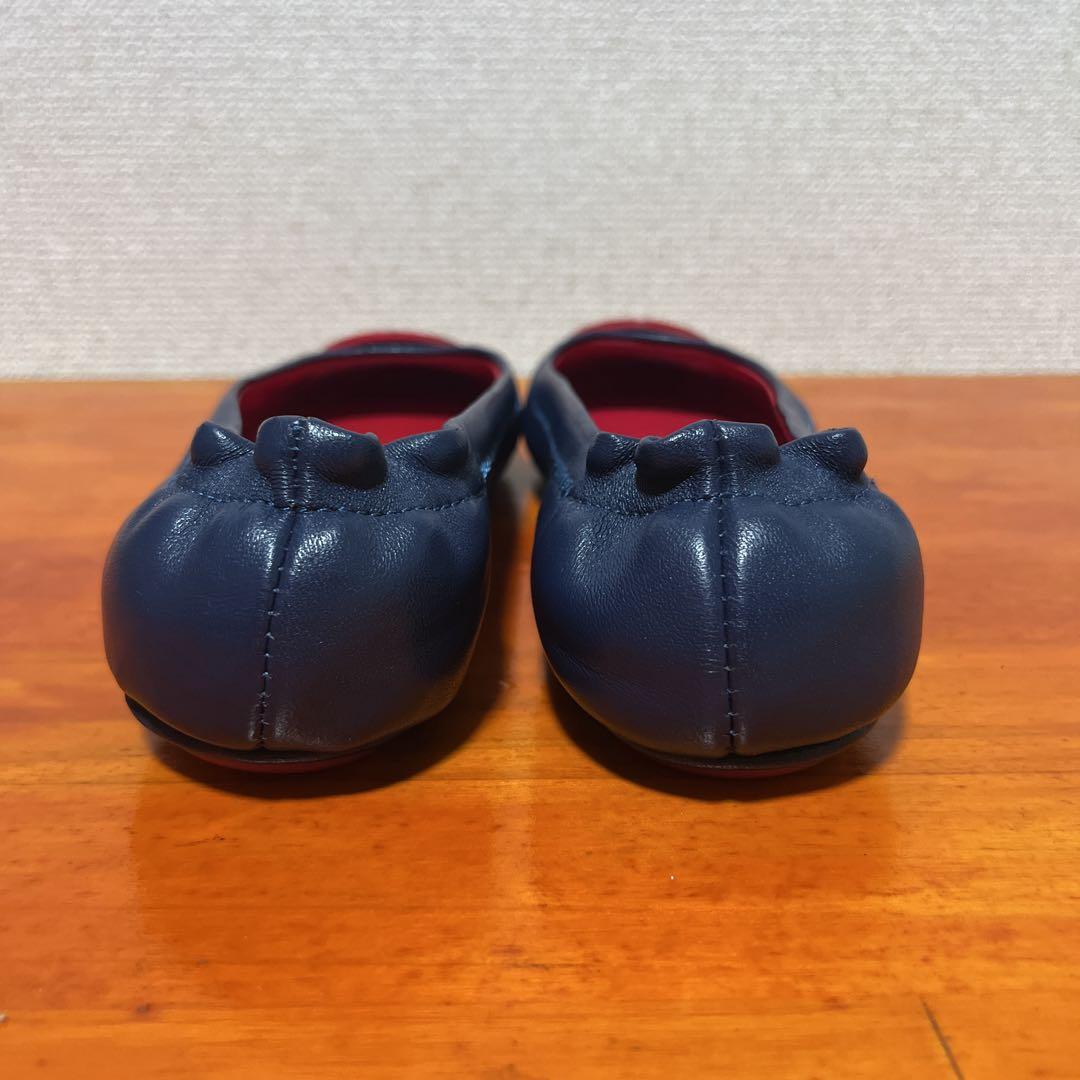 ❀美品 トリーバーチ 紺 ネイビー レッド 23cm 6 フラットシューズ
