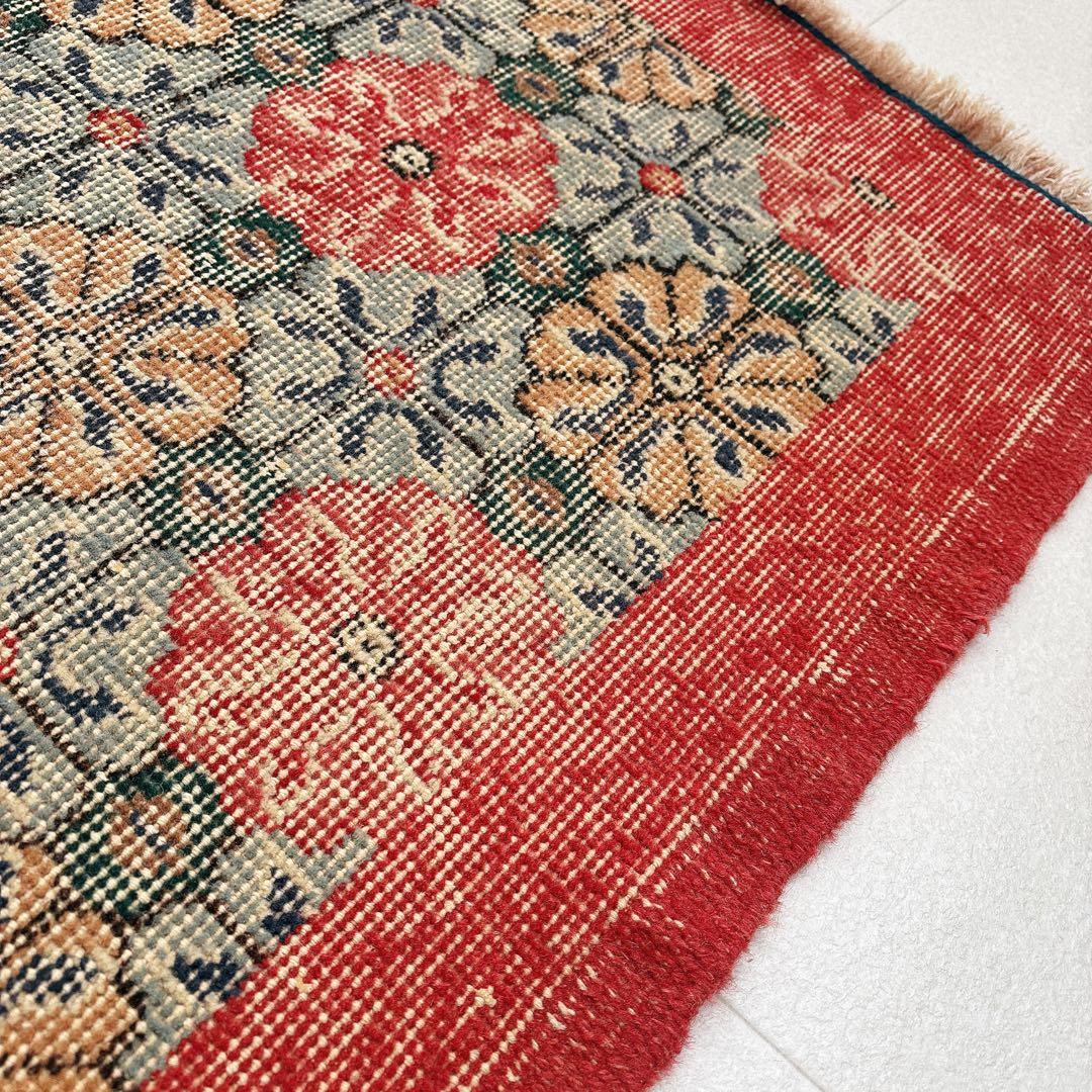 トルコ　ヴィンテージラグ　ピンク　グリーン