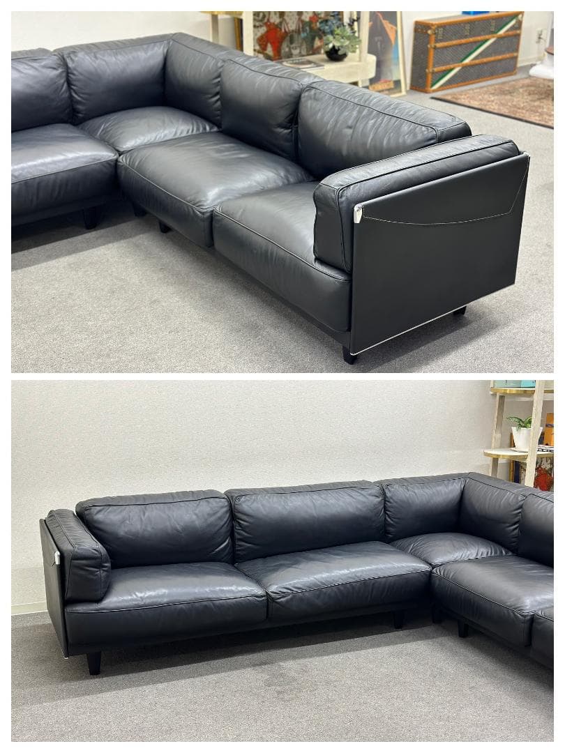 ポルトローナ・フラウ■TWICE　L字　コーナーソファ　本革　黒　IDC大塚家具