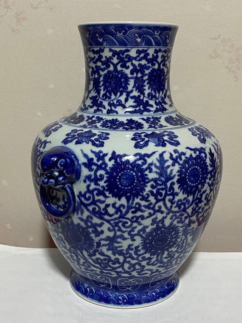 ♦中国古陶磁 鑑定済 大清乾隆年製銘 100年〜130年前 青花尊形瓶 古美術品