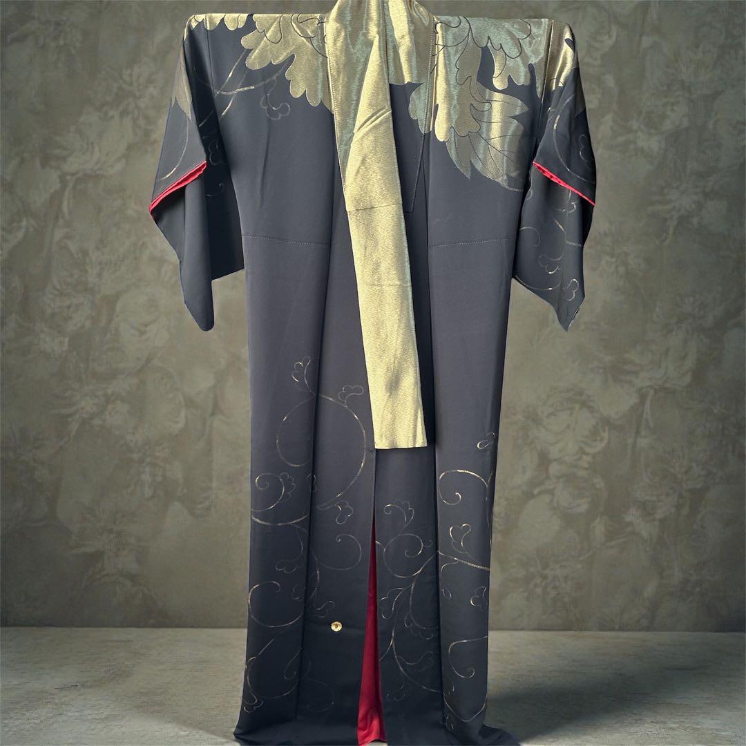 k*a様 訪問着 ෆ‪鳳凰柄 ෆ‪黒金 赤ふちどり 正絹 シルク 作家物 雪三郎