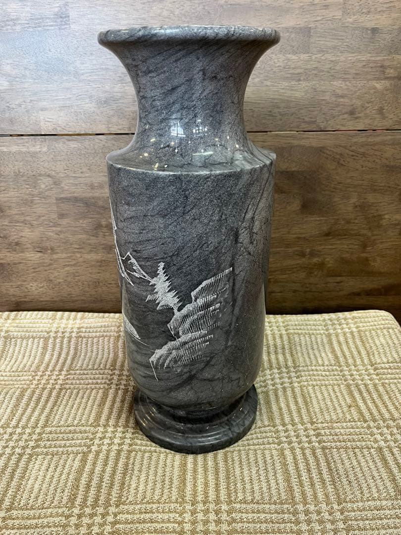 【中古品】大理石 壺 花瓶 彫刻 山水画 骨董品 レトロ 古民具 工芸品