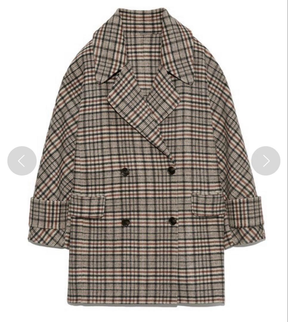 Mila Owen フラップポケットハーフ丈コクーン接結コート チェック柄