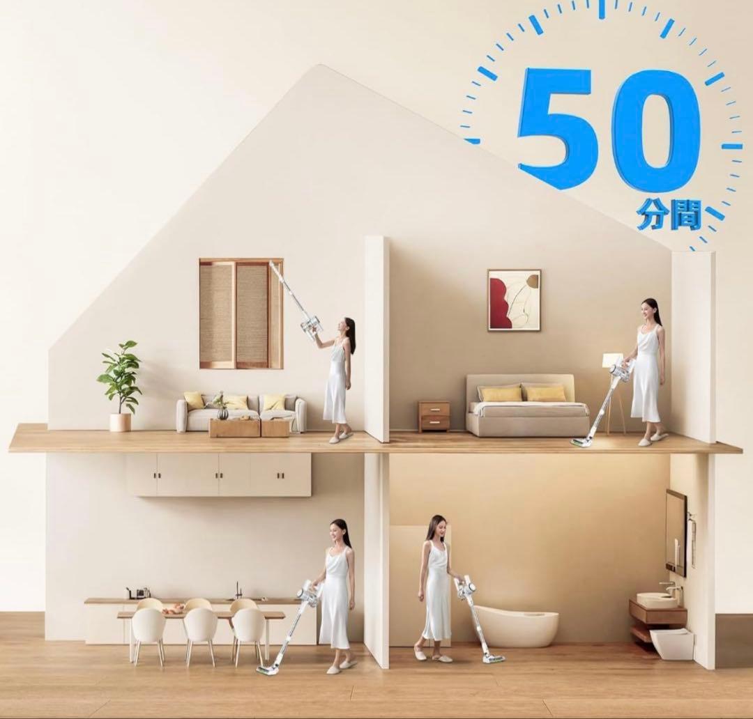 掃除機 コードレス85Kpa強力吸引 50分連続稼働 着脱式バッテリー 低騒音