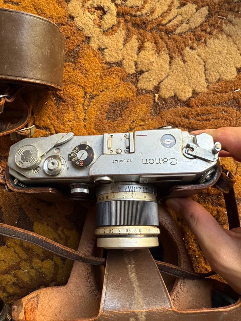アンティークCanon L1レンジファインダーカメラレンズ、カバー付き