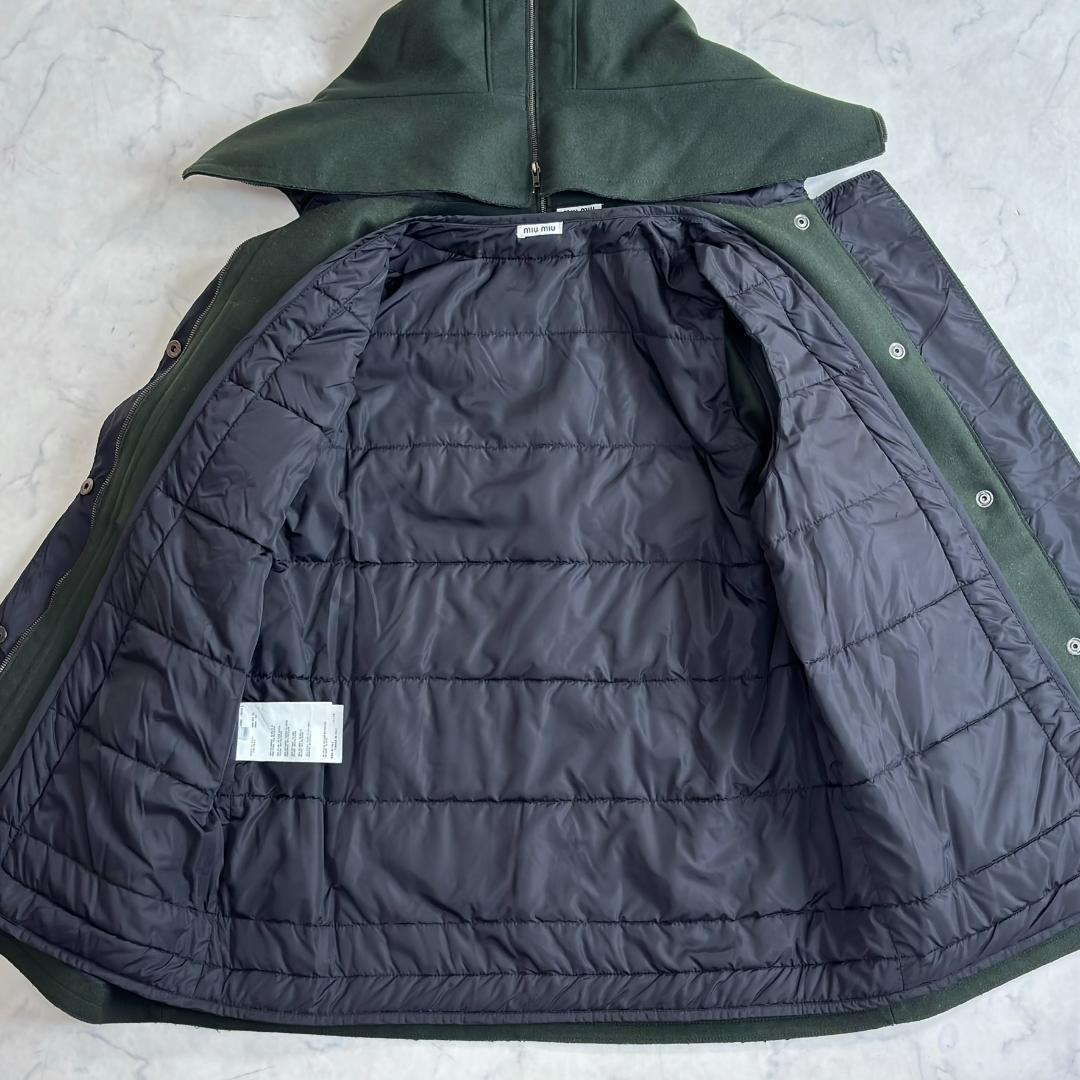 ミュウミュウ ウール フーデッドコート ライナー付 深緑 サイズ38 tr4