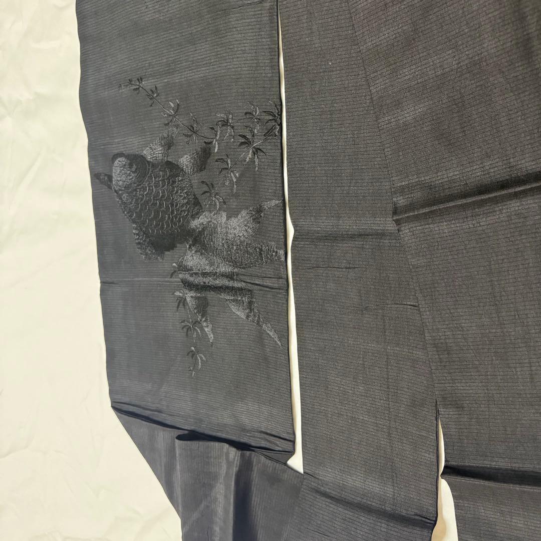 ゆ*う様 夏用 絽 名古屋帯 黒 黒糸　金魚　刺繍 裏太鼓　粋　要手直し　アンテ