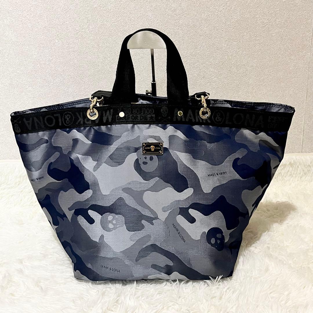 未使用級✨MARK&LONA トートバッグ　2way 迷彩　スカル　ネイビー