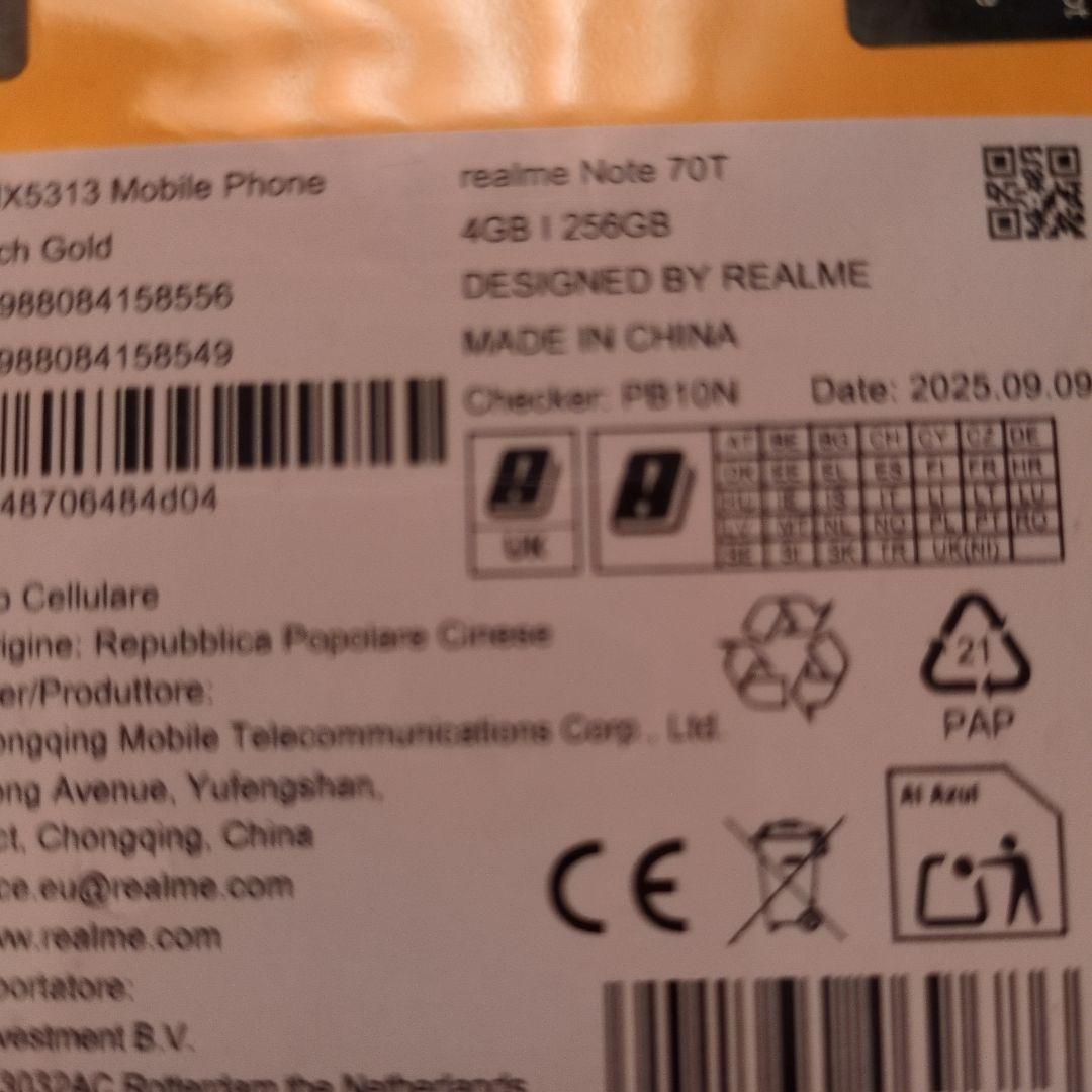 スマートフォン本体 Realme Note 70T 4GB+256GB