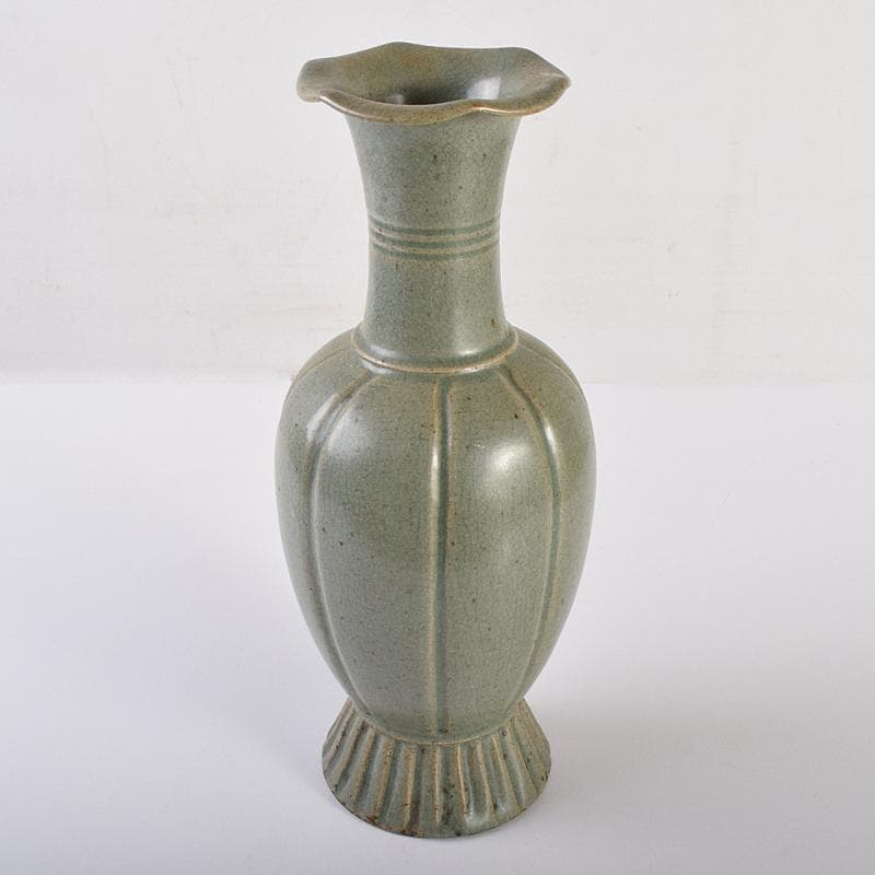 朝鮮美術　高麗青磁　瓜形　花口瓶　高さ約30㎝　F　R7572B