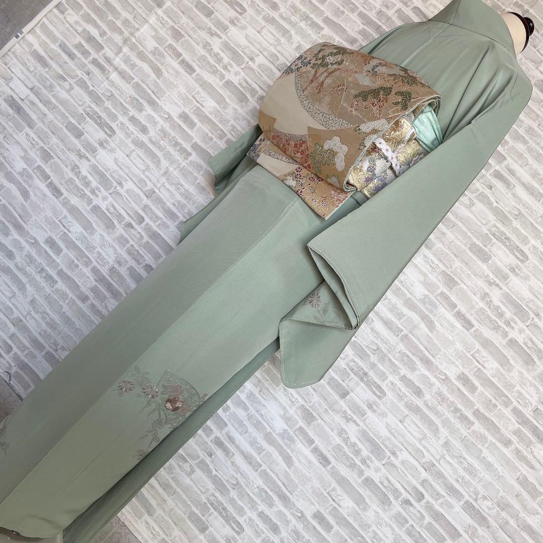 訪問着+長襦袢　フルセット　汕頭刺繍　花々　入学式　卒業式　着物　I10