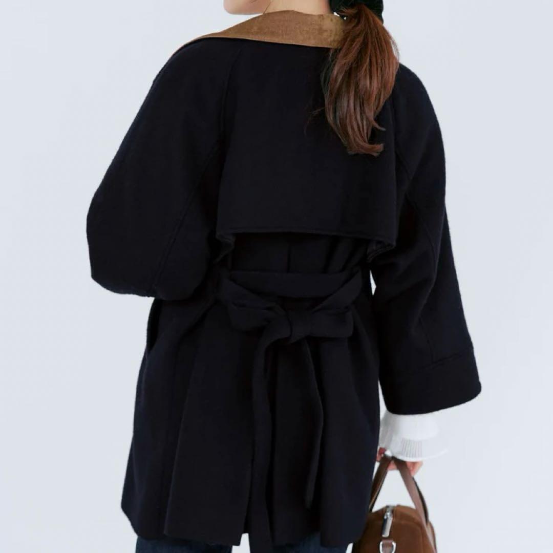 極美品✨COHINA 2wayカラーゴールドボタンミドルコート　ネイビー