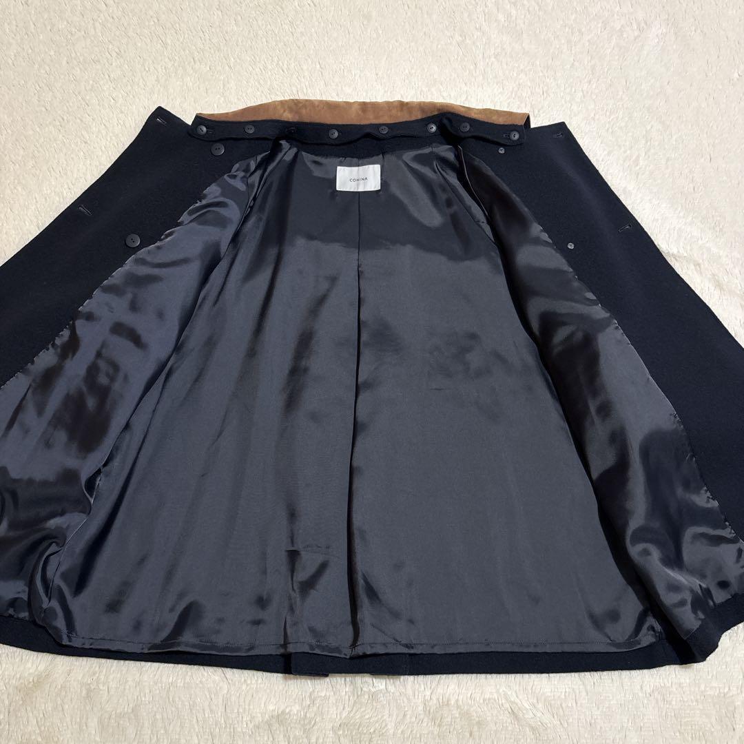 極美品✨COHINA 2wayカラーゴールドボタンミドルコート　ネイビー