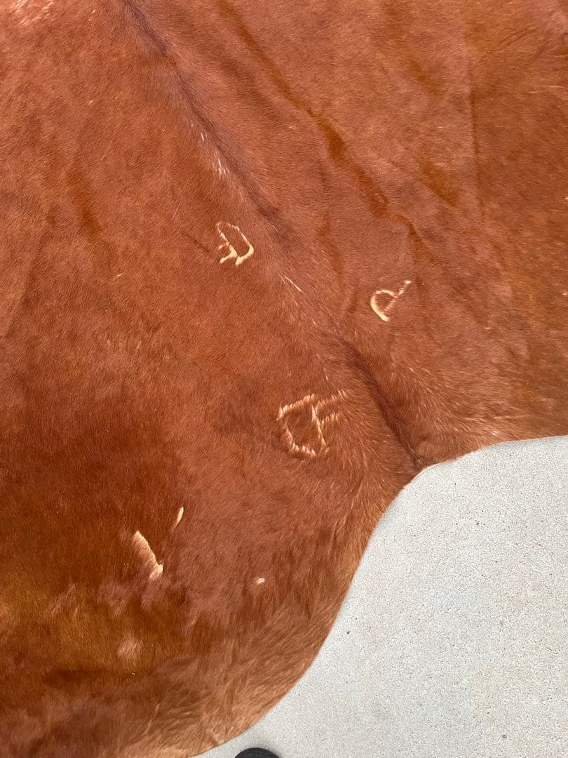 天然牛革ラグ 茶色と白の模様