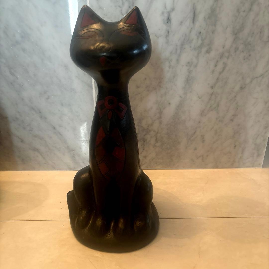 メキシコビンテージ　タトゥーのような美しい幾何学模様の猫陶器オブジェ