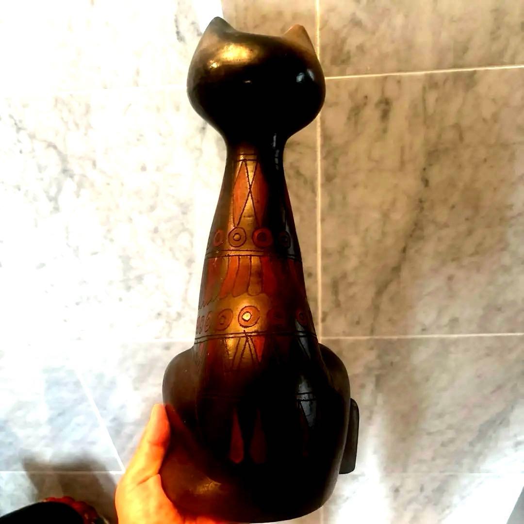 メキシコビンテージ　タトゥーのような美しい幾何学模様の猫陶器オブジェ