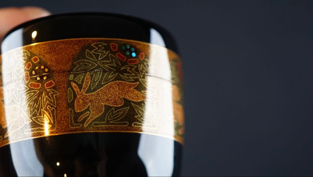 古裂・花兎蒔絵　大棗　内銀地平目　加賀蒔絵師　細川司光