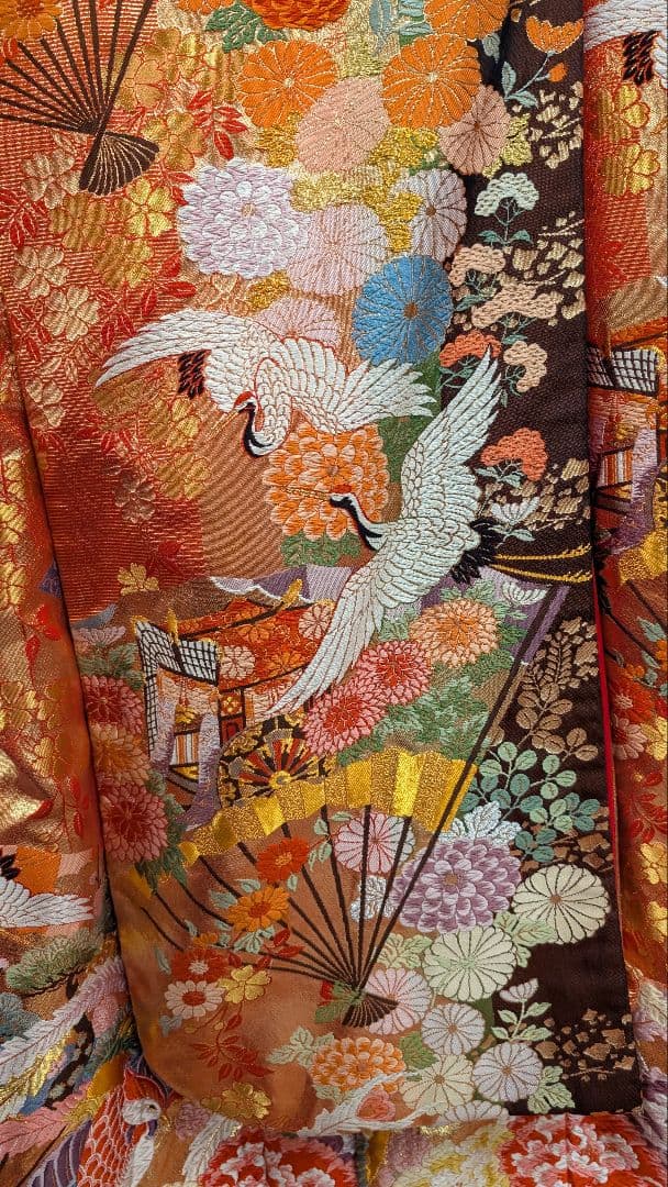 色打掛　オレンジ朱色牡丹