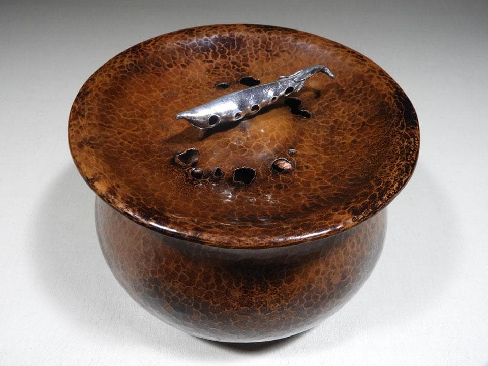 ●清雅堂造 別注一品物 西方正 打上 銅 建水 銀摘 さやえんどう 略歴栞 共箱