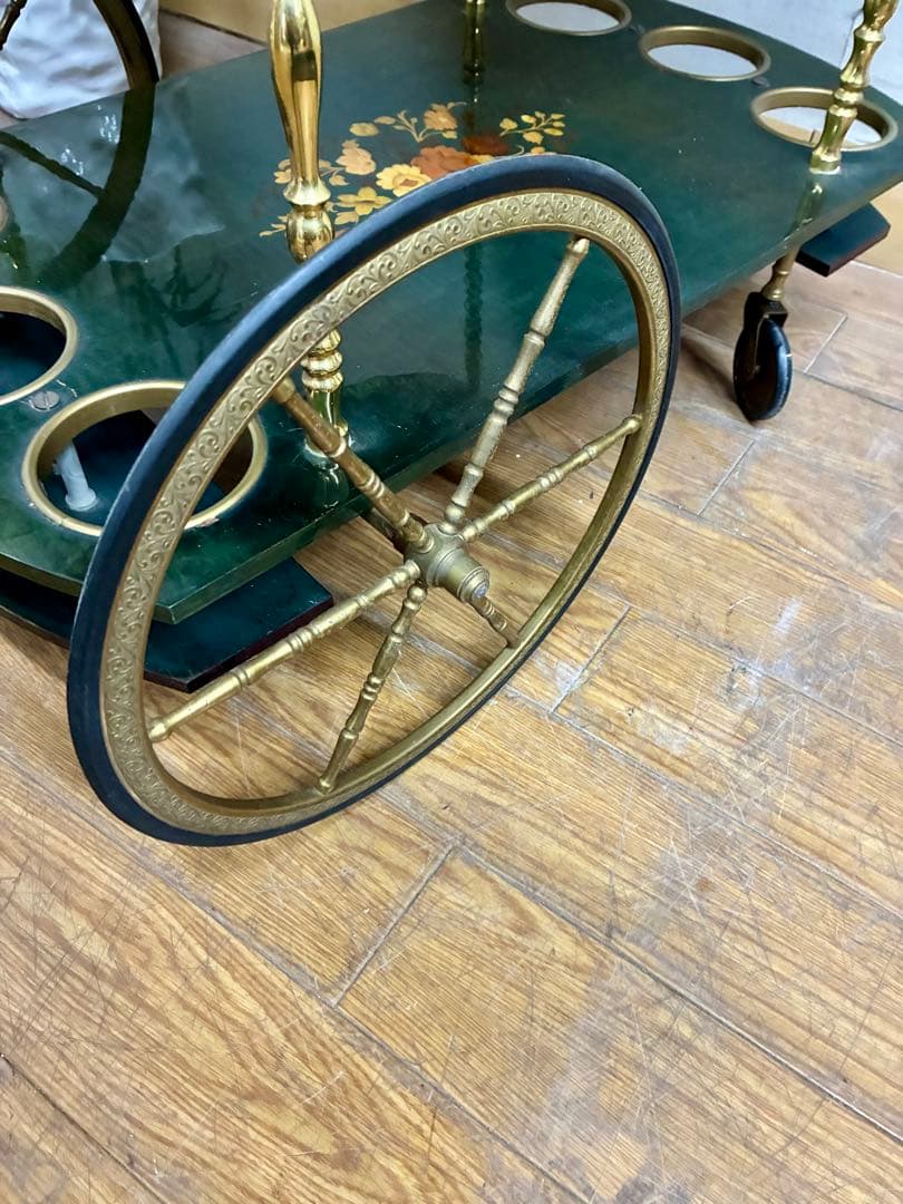 管444☆イタリア製☆アンティーク☆象嵌細工☆キッチンワゴン