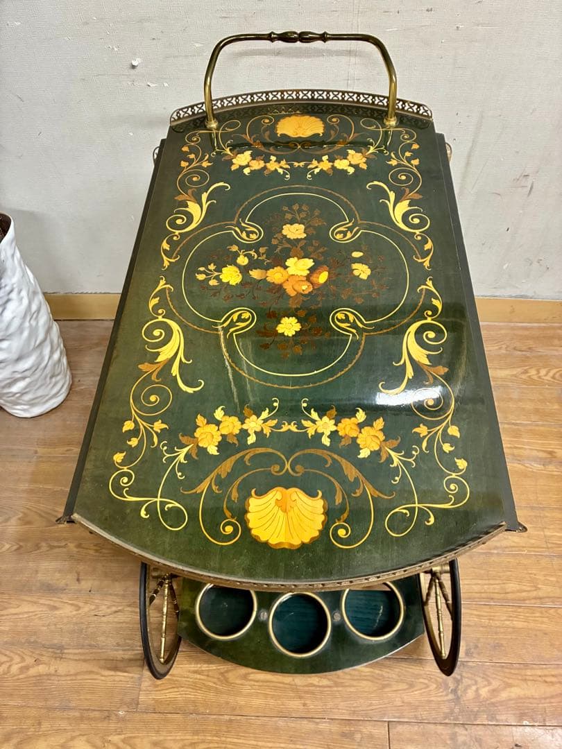 管444☆イタリア製☆アンティーク☆象嵌細工☆キッチンワゴン