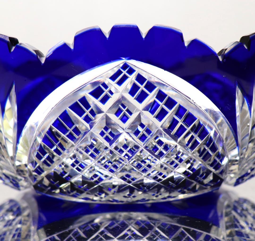 オールド・バカラ 1890年美術館級 大型青色被せ装飾 丸型切子鉢 茶懐石道具