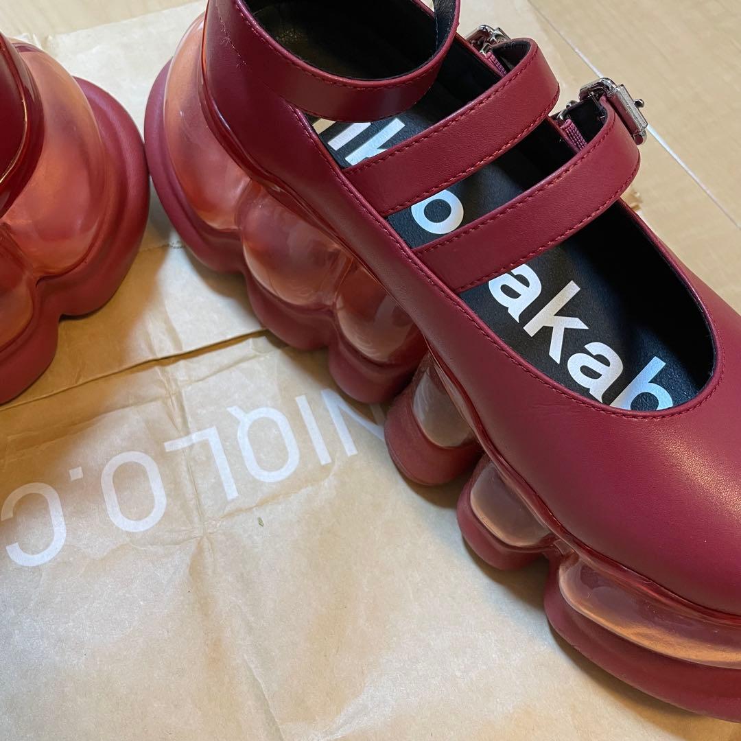 ミキオサカベ MaryJane Wine ストラップ付き 厚底ローファー赤