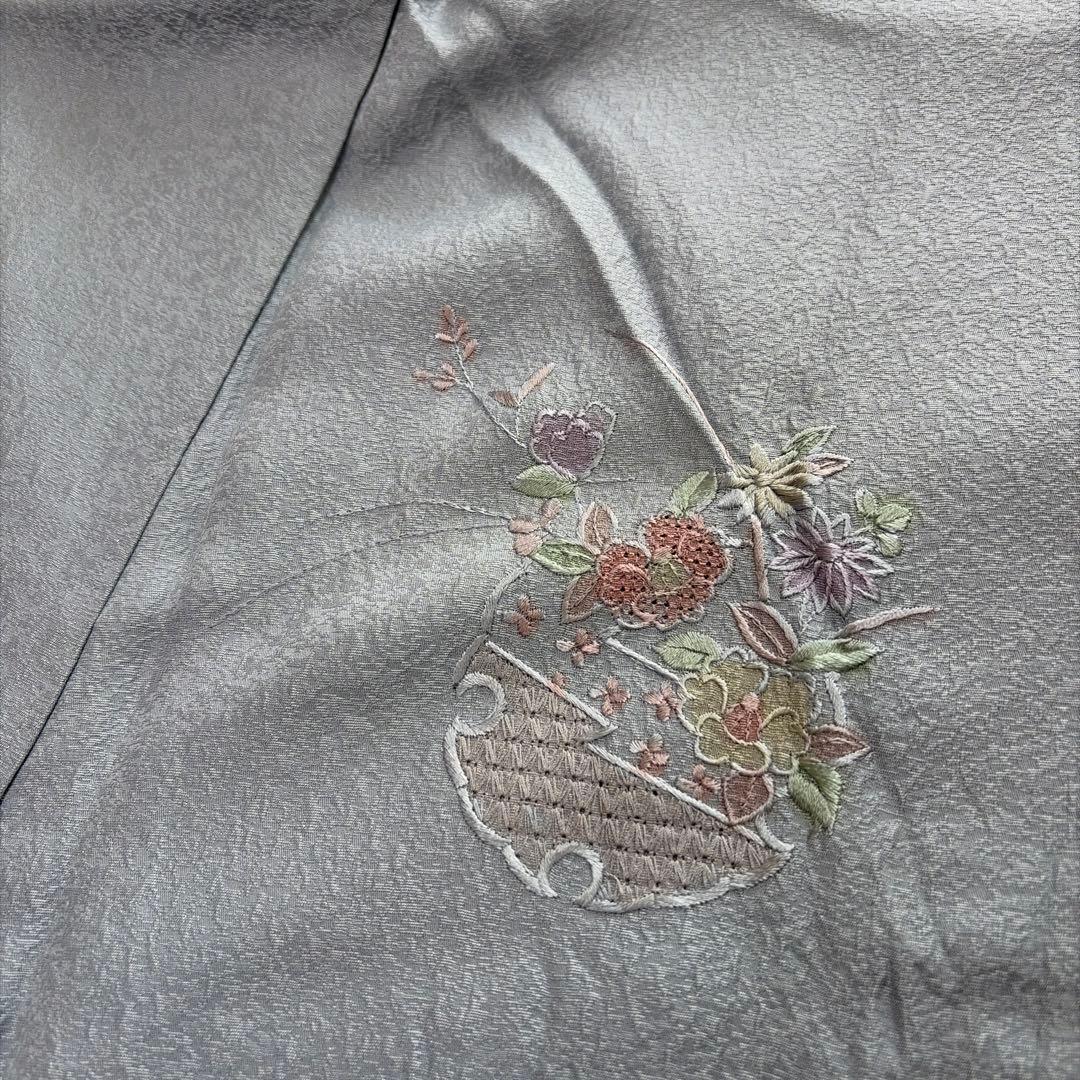 ■E535■美品■正絹■秘色色　汕頭刺繍　全刺繍柄　袷　訪問着■丈169　裄67