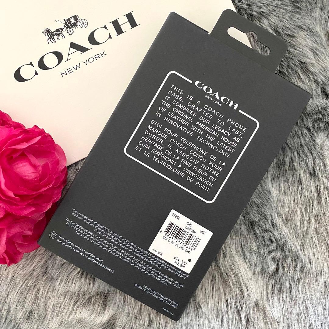 新品☆COACH コーチ　ブラック スマホケース iPhone15 pro