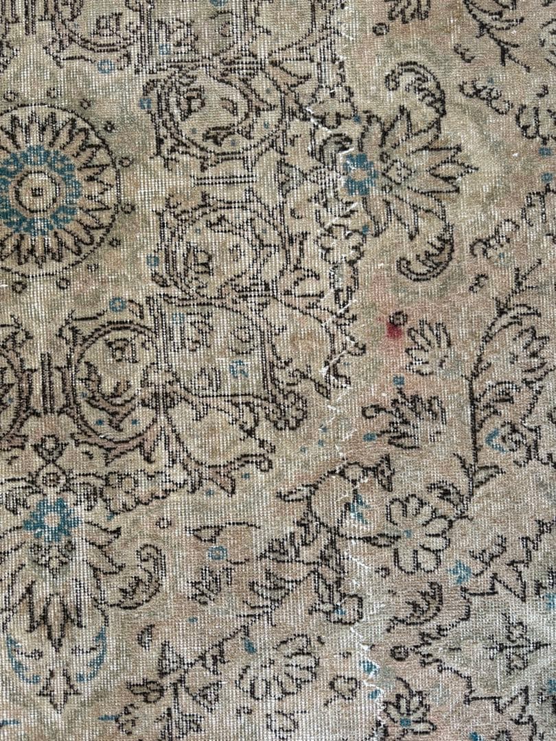 ヴィンテージラグ　トルコ　ボタニカルメダリオン　ベージュオーバーダイ　アナトリア