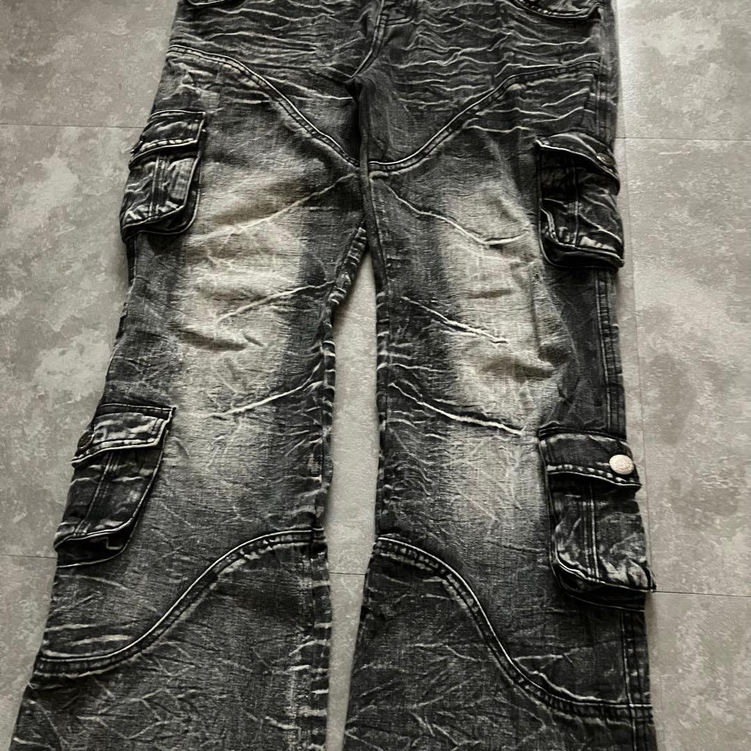 00s black cargo flared pants Y2K ロング丈