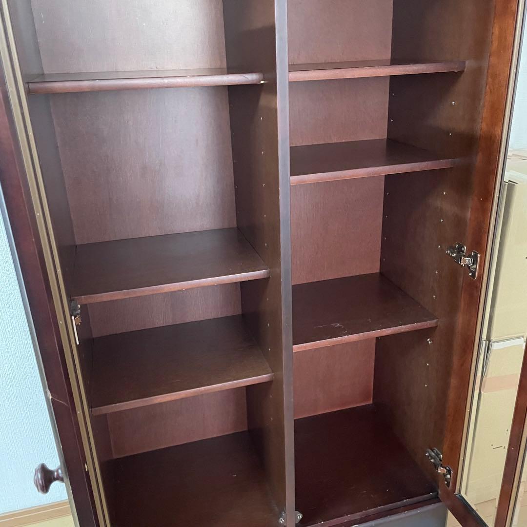 本棚 木製 ガラス扉付き キャビネット　84×42×150cmダークブラウン