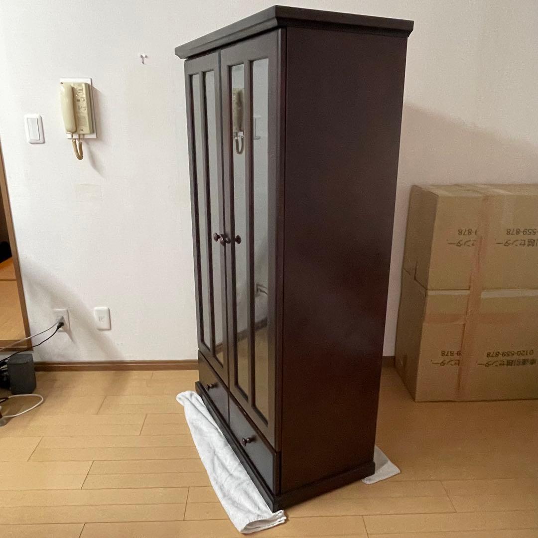 本棚 木製 ガラス扉付き キャビネット　84×42×150cmダークブラウン