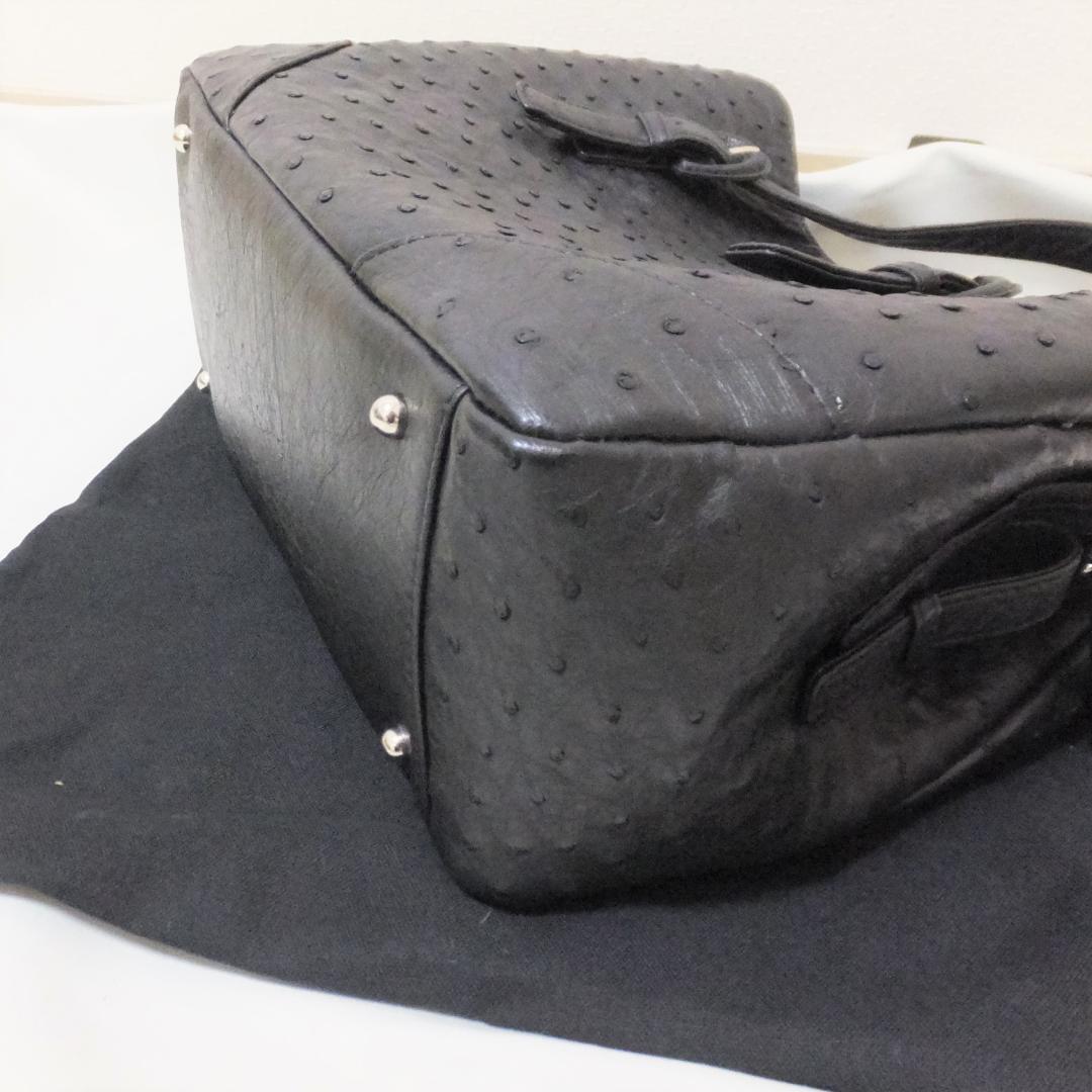 未使用　Takechi　ブラック　オーストリッチ　ハンドバッグ　黒　■　Q313