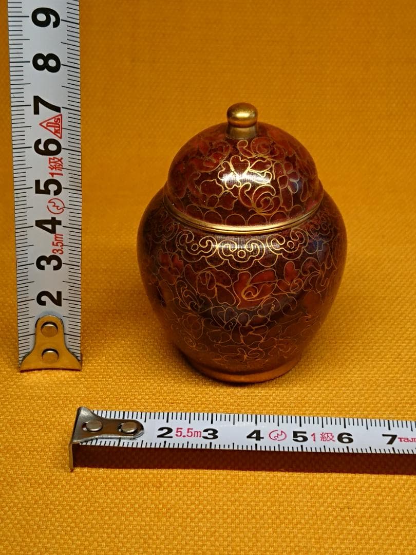 【美品】七宝　小壺　銅製　香合　置物　インテリア　工芸品　美術品　A1548