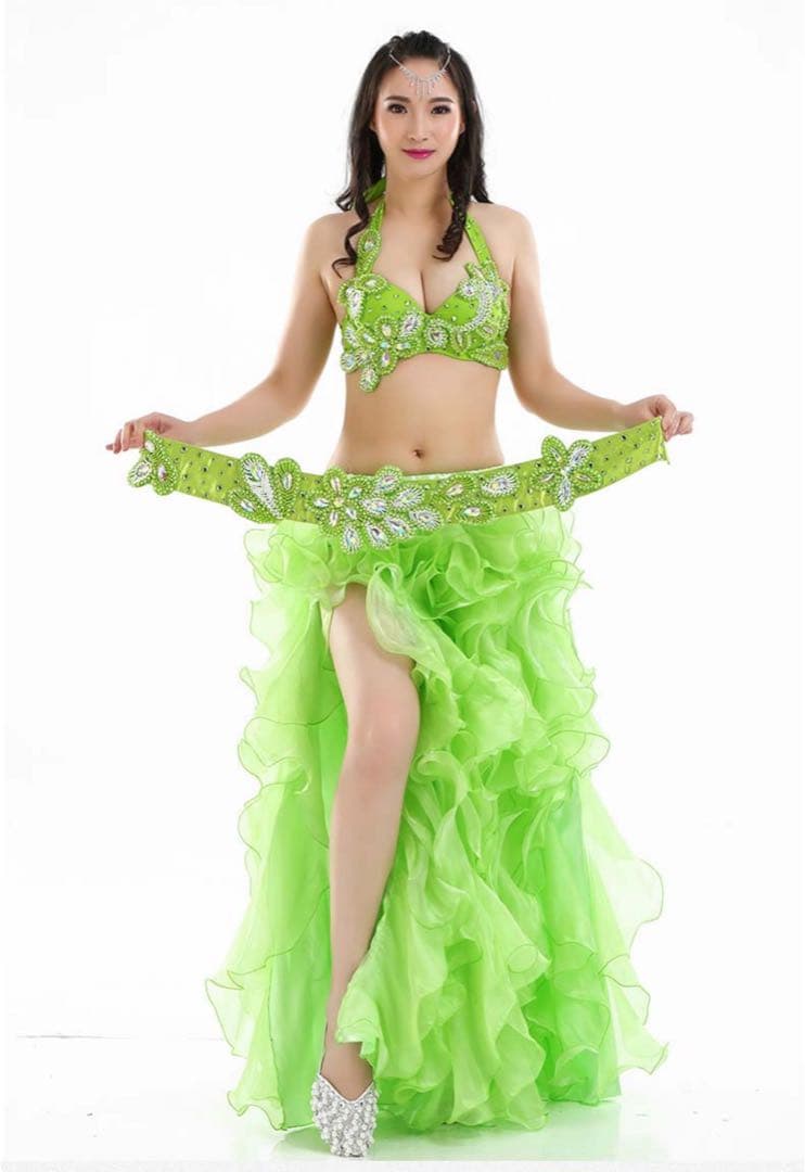 ベリーダンス衣装 セットアップ 黄緑 Mサイズ