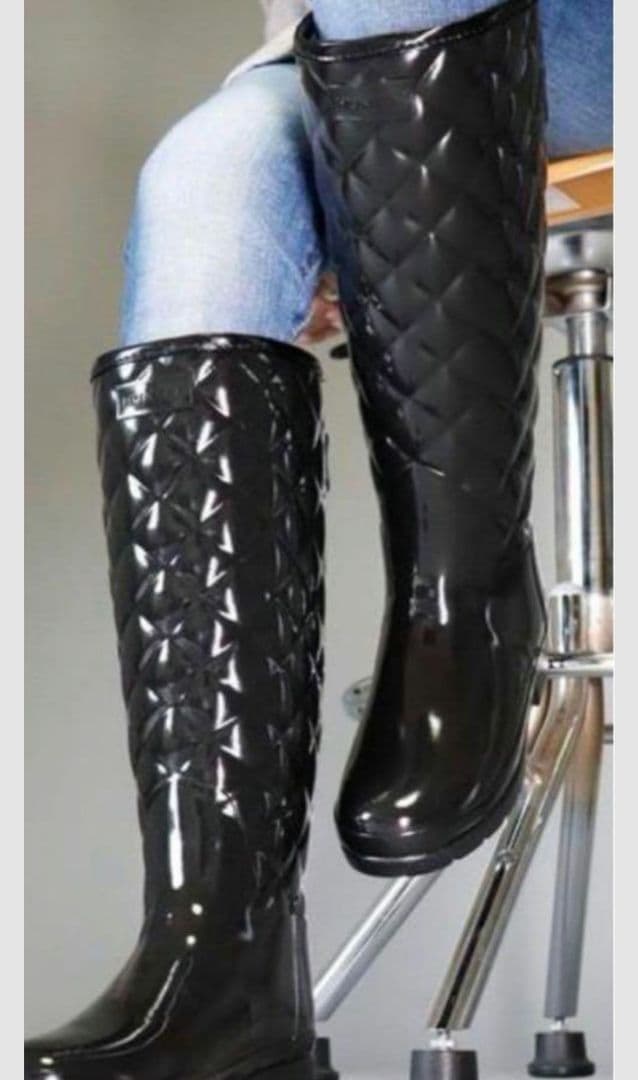 未使用級 HUNTER レインブーツ 金金具 リファインドグロスキルト UK6