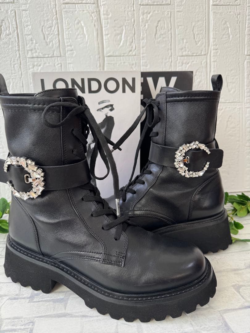 STACCATO（スタッカート） ムーンフラワリーレースアップブーツ BLK