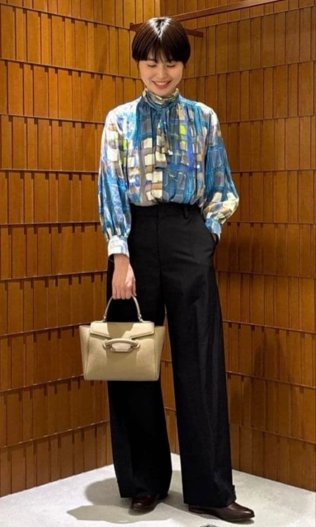 Ballsey スタックチェックプリントワイドボウタイブラウス トゥモローランド