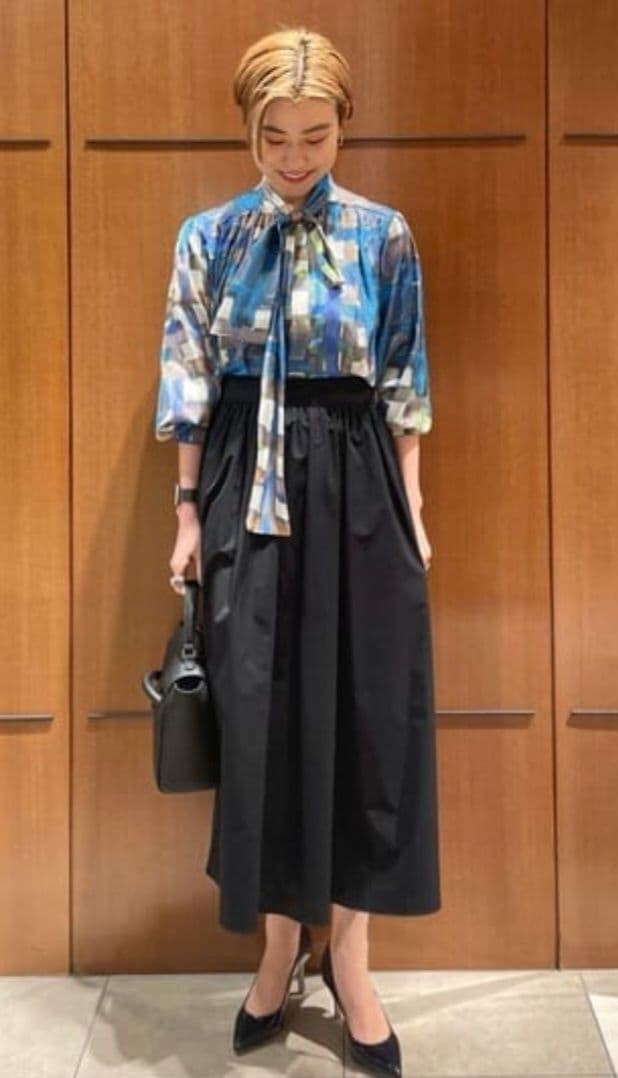 Ballsey スタックチェックプリントワイドボウタイブラウス トゥモローランド